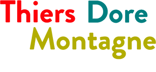 Logo texte blanc de thiers dore et montagne